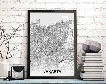JAKARTA Indonesia map poster Hometown City Print Modern Home Decor Office Decoration Wall Art Dorm Bedroom Gift