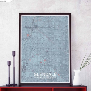 GLENDALE Arizona USA Karte Poster schwarz weiß Wand Dekor Design modern skandinavisch minimalistisch nordisch Einweihungsparty Reise Schlafzimmer