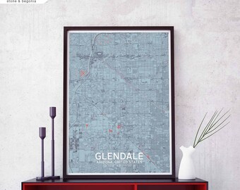 GLENDALE Arizona usa map poster black white wall decor design modern scandinavian minimal nordic housewarming travel bedroom