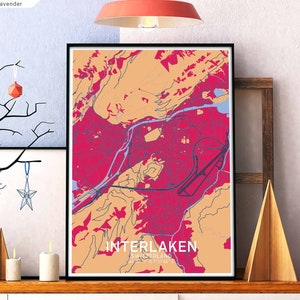 INTERLAKEN Schweiz Landkarte Plakat schwarz weiß Wand Dekor Design modern skandinavisch minimalistisch Einweihungsparty Reise Schlafzimmer