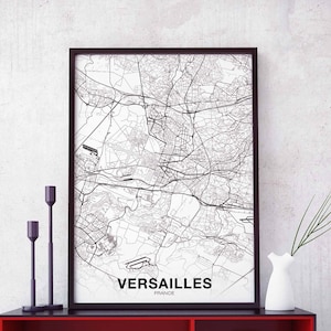 VERSAILLES France carte affiche noir blanc ville natale ville impression moderne décor à la maison bureau décoration mur art dortoir chambre cadeau