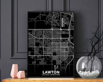 LAWTON Oklahoma OK USA map poster black white Hometown City Print Modern Home Decor Office Decoration Wall Art Dorm Bedroom Gift