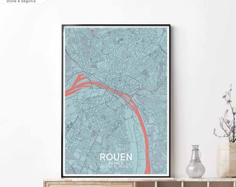 ROUEN France map poster black white Hometown City Print Modern Home Decor Office Decoration Wall Art Dorm Bedroom Gift