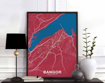 BANGOR Great Britain poster color Hometown City Print Modern Home Decor Office Decoration Wall Art Dorm Bedroom Gift
