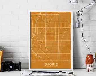 SKOKIE Illinois IL USA poster color Hometown City Print Modern Home Decor Office Decoration Wall Art Dorm Bedroom Gift