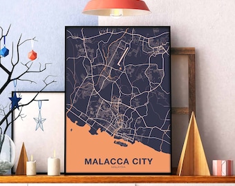 MALLACCA CITY Malaysia map poster color Hometown City Print Modern Home Decor Office Decoration Wall Art Dorm Bedroom Gift art