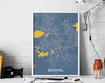 BHOPAL India map poster color Hometown City Print Modern Home Decor Office Decoration Wall Art Dorm Bedroom Gift