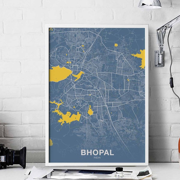 BHOPAL India map poster color Hometown City Print Modern Home Decor Office Decoration Wall Art Dorm Bedroom Gift