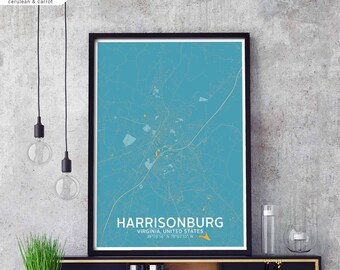 HARRISONBURG Virginia usa map poster black white Hometown City Print Modern Home Decor Office Decoration Wall Art Dorm Bedroom Gift