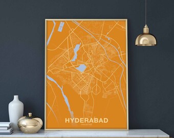 HYDERABAD Pakistan map poster color Hometown City Print Modern Home Decor Office Decoration Wall Art Dorm Bedroom Gift