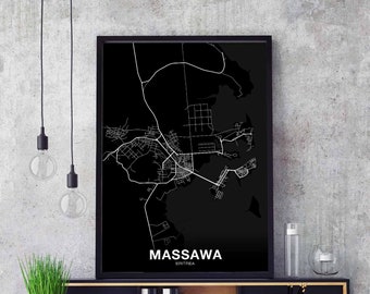 MASSAWA Eritrea map poster black white Hometown City Print Modern Home Decor Office Decoration Wall Art Dorm Bedroom Gift