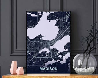 MADISON Wisconsin WI USA map poster color Hometown City Print Modern Home Decor Office Decoration Wall Art Dorm Bedroom Gift