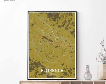 FLORENCE FIRENZE Italy map poster black white Hometown City Print Modern Home Decor Office Decoration Wall Art Dorm Bedroom Gift