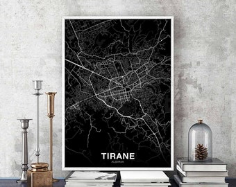 TIRANE Albania map poster black white Hometown City Print Modern Home Decor Office Decoration Wall Art Dorm Bedroom Gift