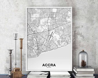 ACCRA Ghana map poster black white Hometown City Print Modern Home Decor Office Decoration Wall Art Dorm Bedroom Gift