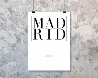 Custom MADRID & ZURICH prints black white wall decor design modern motto swiss scandinavian minimal nordic typography digital
