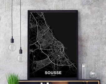 SOUSSE  Tunisia map poster black white Hometown City Print Modern Home Decor Office Decoration Wall Art Dorm Bedroom Gift