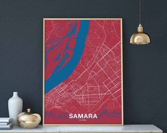 SAMARA Russia map poster color Hometown City Print Modern Home Decor Office Decoration Wall Art Dorm Bedroom Gift