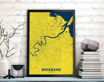 BRISBANE Australia map poster color Hometown City Print Modern Home Decor Office Decoration Wall Art Dorm Bedroom Gift