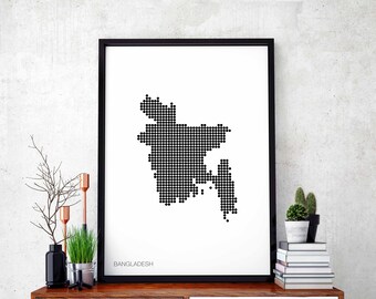 BANGLADESH minimal dots retro map poster black white wall decor design modern swiss scandinavian nordic housewarming travel bedroom