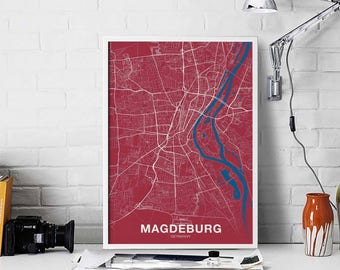 MAGDEBURG Germany map poster color Hometown City Print Modern Home Decor Office Decoration Wall Art Dorm Bedroom Gift