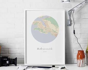 DUBROVNIK Croatia map poster wall decor design modern minimal nordic travel bedroom home art vintage retro dorm nursery housewarming