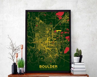 BOULDER Colorado CO US map poster color Hometown City Print Modern Home Decor Office Decoration Wall Art Dorm Bedroom Gift