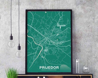PRIJEDOR Bosnia & Herzegovina map poster color Hometown City Print Modern Home Decor Office Decoration Wall Art Dorm Bedroom Gift