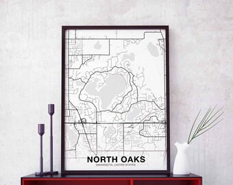 NORTH OAKS Minnesota MN us map poster black white Hometown City Print Modern Home Decor Office Decoration Wall Art Dorm Bedroom Gift