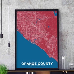 ORANGE COUNTY californie US carte affiche couleur ville natale ville impression moderne décor à la maison bureau décoration mur art dortoir chambre cadeau