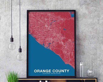 ORANGE COUNTY California US map poster color Hometown City Print Modern Home Decor Office Decoration Wall Art Dorm Bedroom Gift