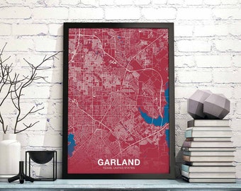 GARLAND Texas TX USA poster color Hometown City Print Modern Home Decor Office Decoration Wall Art Dorm Bedroom Gift