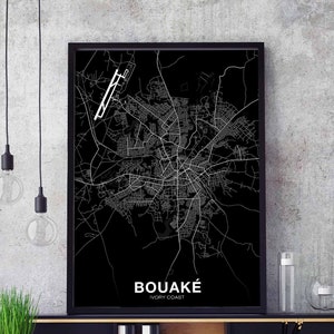 BOUAKE Côte d'Ivoire carte affiche ville natale ville impression moderne décor à la maison bureau décoration mur art dortoir chambre cadeau