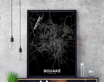BOUAKE Cote D'Ivoire map poster Hometown City Print Modern Home Decor Office Decoration Wall Art Dorm Bedroom Gift