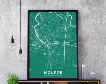 MONROE Louisiana LA USA poster color Hometown City Print Modern Home Decor Office Decoration Wall Art Dorm Bedroom Gift