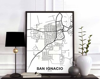 SAN IGNACIO Belize map poster black white Hometown City Print Modern Home Decor Office Decoration Wall Art Dorm Bedroom Gift