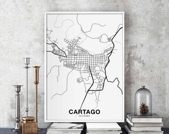 CARTAGO Colombia map poster black white Hometown City Print Modern Home Decor Office Decoration Wall Art Dorm Bedroom Gift
