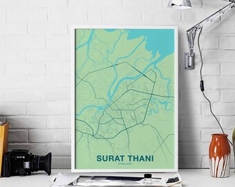 SURAT THANI Thailand poster color Hometown City Print Modern Home Decor Office Decoration Wall Art Dorm Bedroom Gift