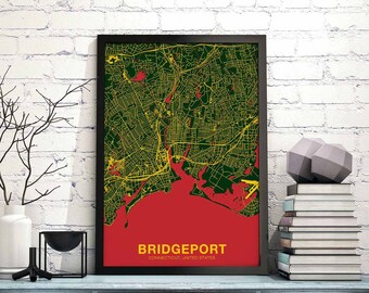 BRIDGEPORT Connecticut CT USA poster color Hometown City Print Modern Home Decor Office Decoration Wall Art Dorm Bedroom Gift