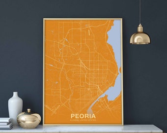 PEORIA Illinois IL USA poster color Hometown City Print Modern Home Decor Office Decoration Wall Art Dorm Bedroom Gift