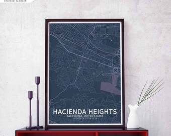 HACIENDA HEIGHTS California usa map poster black white Hometown City Print Modern Home Decor Office Decoration Wall Art Dorm Bedroom Gift