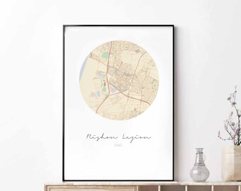 RISHON LEZION Israel map poster wall decor design modern minimal nordic travel bedroom home art vintage retro dorm nursery housewarming