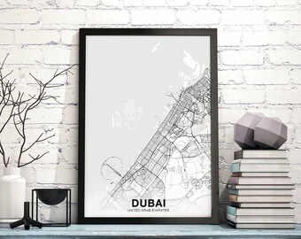 DUBAI United Arab Emirates map poster black white Hometown City Print Modern Home Decor Office Decoration Wall Art Dorm Bedroom Gift