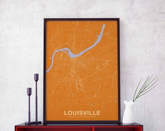 LOUISVILLE Kentucky KY US map poster color Hometown City Print Modern Home Decor Office Decoration Wall Art Dorm Bedroom Gift