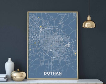DOTHAN Alabama AL USA poster color Hometown City Print Modern Home Decor Office Decoration Wall Art Dorm Bedroom Gift