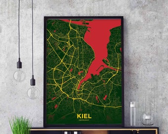 KIEL Germany map poster color Hometown City Print Modern Home Decor Office Decoration Wall Art Dorm Bedroom Gift