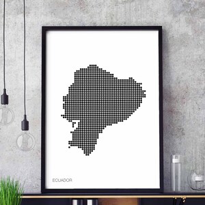 Póster retro de mapa de puntos minimalistas de ECUADOR, decoración de pared en blanco y negro, diseño moderno suizo, escandinavo, nórdico, inauguración de la casa, viajes