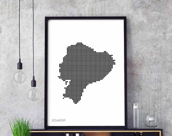 ECUADOR minimal dots retro map poster black white wall decor design modern swiss scandinavian nordic housewarming travel