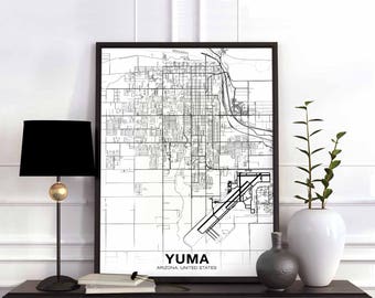 YUMA Arizona AZ USA map poster black white Hometown City Print Modern Home Decor Office Decoration Wall Art Dorm Bedroom Gift