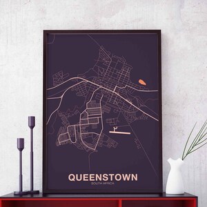 Póster con mapa de QUEENSTOWN, Sudáfrica, ciudad natal, impresión en color, decoración moderna para el hogar, decoración de la oficina, arte de pared, dormitorio, regalo